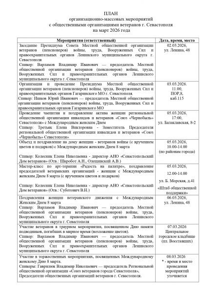 План на март